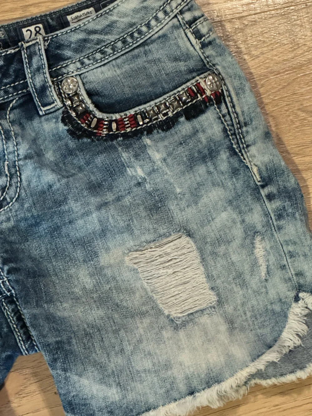 Miss Me Embellished American Flag Denim Shorts Y2K Size 28